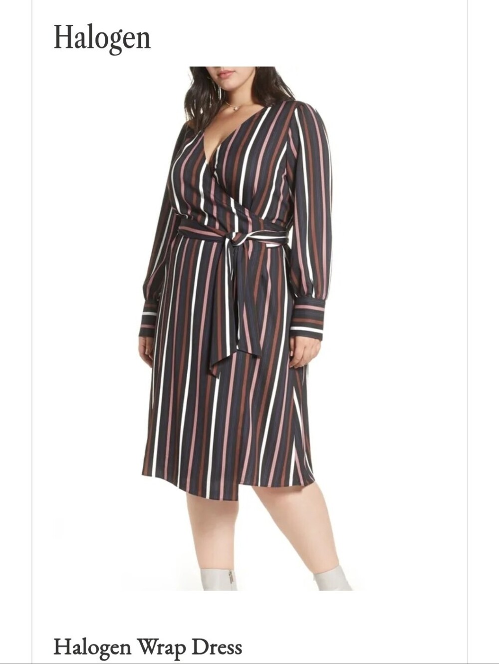 Halogen Black Striped Wrap Dress with Coral and White Accents Womens Size Medium